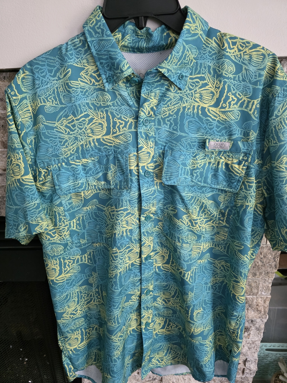 Teal & Yellow Short-Sleeve Printed Button-Down Shirt size M